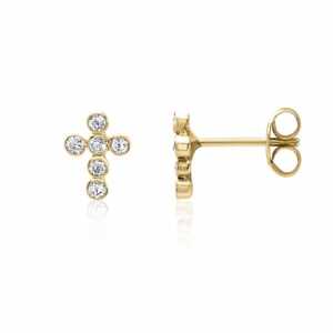 BELLYBIRD Jewellery OHRSTECKER – kleines Kreuz mit Zirkoniasteinen, 375 Gold