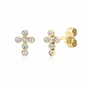 BELLYBIRD Jewellery OHRSTECKER – kleines Kreuz mit Zirkoniasteinen, 375 Gold