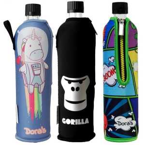 Dora’s 0,5l Trinkflasche mit Neoprenanzug – verschiedene Motive