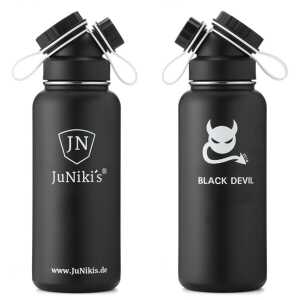 JN JuNiki’s Exklusive JuNiki’s Trinkflasche XL aus Edelstahl Vakuum-isoliert 1L/32oz – limitierte Sonderedition “Black Devil”