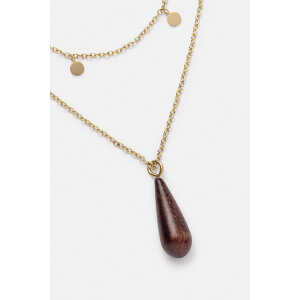 Kerbholz Halskette im Layer-Look mit tropfenförmigem Holzelement ‘DROP DOUBLE NECKLACE’ // hochwertiger Edelstahl //