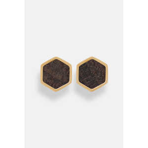 Kerbholz Ohrring mit geometrischem Holzelement ‘HEXA EARRING’ // hochwertiger Edelstahl //