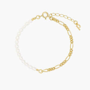 Paeoni Colors Halb Süßwasserperlen, halb Gliederkette – Armband aus 18k Gold Vermeil, 925 Sterling Silber
