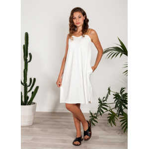 SinWeaver alternative fashion Sommerkleid kurzes Kleid mit Trägern Kork Viskose weiß
