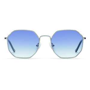 Take a Shot Achteck-Sonnenbrille Dorian Gray in Silber mit blauen Verlaufsgläsern