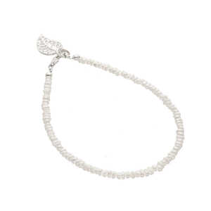 pakilia Silber Armband Perlen mit Blatt-Anhänger Fair-Trade und handmade