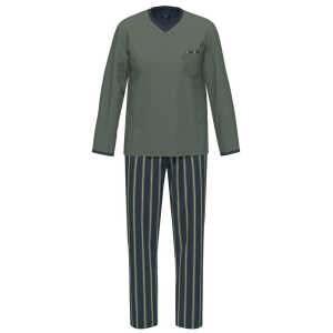 Ammann Pyjama Schlafanzug mit Brusttasche reine Bio-Baumwolle V-Ausschnitt