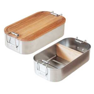Cameleon Pack EDELSTAHL Lunchbox mit Deckel und Trennsteg aus heimischem Buchen Holz