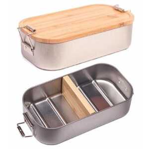 Cameleon Pack XL Edelstahl Lunchbox mit Deckel und Trennsteg aus Bambus Holz