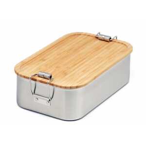 Cameleon Pack XL Edelstahl Lunchbox mit Deckel und Trennsteg aus Bambus Holz
