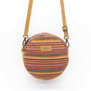 Damen Tasche Umhängetasche Rundtasche “Woven Lea Round Side Bag” Leder/Baumwolle