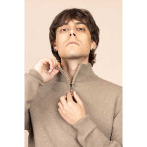 De IONESCU Herren – Kaschmir-Merinowolle – Pullover mit halbem Reißverschluss