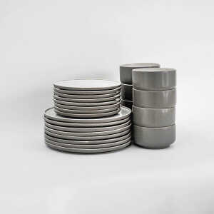 EDDA stoneware Lunch Geschirr Set Ddoria – Granit Grau aus Steingut (handgemacht)