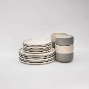 EDDA stoneware Lunch-Set Mixed – Granit Grau & Cappuccino Beige aus Steingut (handgemacht)