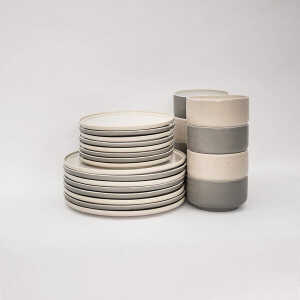 EDDA stoneware Lunch-Set Mixed – Granit Grau & Cappuccino Beige aus Steingut (handgemacht)