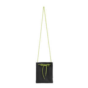 ELEKTROPULLI Handtasche TEA aus wunderschönem schwarz meliertem Leder mit neon Band.