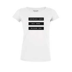 Human Family Damen Bio T-Shirt “Desires – Human Passport” in weiss