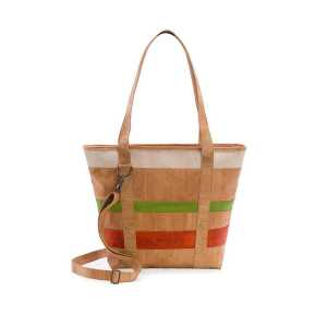 Kork-Deko Kork-Handtasche (großer Shopper) in beige-grün-rot