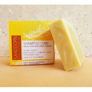 Küstenseifen Manufaktur Shampoo Cube – festes Bio-Shampoo Sanddorn für trockenes & stumpfes Haar