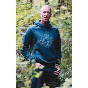 Life-Tree Hoodie aus Biobaumwolle Fairwear “WoodenIris” in Burgund Rot/ Dark Blue