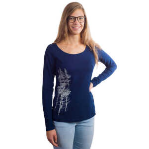Life-Tree Longsleeve aus Biobaumwolle Fairwear für Damen “Fichtenwald” in Denim Blau