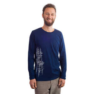 Life-Tree Longsleeve aus Biobaumwolle Fairwear für Herren “Fichtenwald” in Denim Blau
