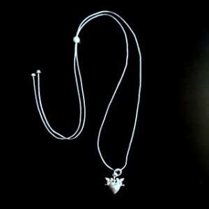 MishMish by WearPositive Unikat: Anhänger Herz mit zwei Engelchen 925 Silber mit Fadenkettchen hellgrau – längenverstellbar