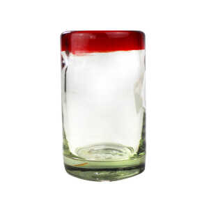 Mitienda Shop Saftglas mit rotem Rand 100ml, Trinkglas handmade