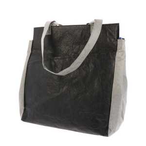 MoreThanHip Leichte Shopper-Tasche aus Tyvek© mit Reißverschluss Fiona – schwarz/grau