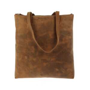 MoreThanHip Shopper-Tasche aus mattbraunem Vintage-Öko-Leder – Livia
