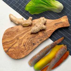 NATUREHOME Paddle Board Rustikales Schneidebrett Olivenholz mit Griff 30cm Handarbeit