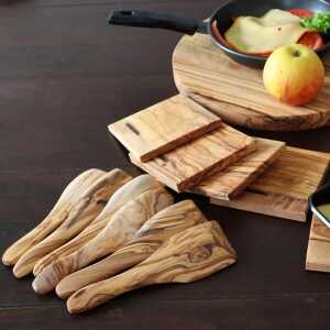 NATUREHOME Raclette Set Olivenholz – 6 Holz-Schaber für Raclette Pfännchen