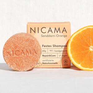 NICAMA Festes Shampoo Sanddorn-Orange – Repair & Care (COSMOS Organic)