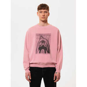 Nudie Jeans Herren Sweatshirt aus Biobaumwolle mit Print “LASSE ISSUE”, Paper Pink