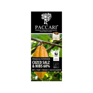 PACCARI Bio-Schokolade, Cuzco Salz & Nibs, mit 60 % Kakao, WWF Sonderedition, 50 g