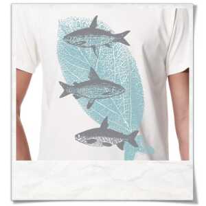 Picopoc Fliegende Fische T-Shirt für Männer in Weiß, Grau & Blau