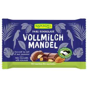 RAPUNZEL Bio-Vollmilch-Schokolade mit ganzen Mandeln, 100 g