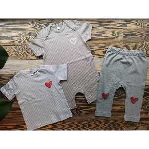 Róka – fair clothing Baby Set 12-18 Monate – Strampler, T-Shirt und Hose “Herz”