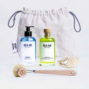SEA ME Küchen Set mit Spülmittel, Handseife, Spülbürste & Spülschwamm | vegan | Mehrweg-Glas 250 ml