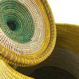SWANE-Design Afrikanischer Wäschekorb – Bold Stripes Grün/Gelb – S/M/L/XL/XXL
