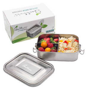 Sattvii® Klimaneutrale Premium Edelstahl Bento Box | Brotdose & Lunchbox mit Trennwänden