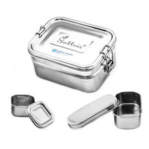 Sattvii® Klimaneutrales Premium Edelstahl Bento Box Set | Doppeldecker Brotdose | Lunchbox mit Mini-Behälter