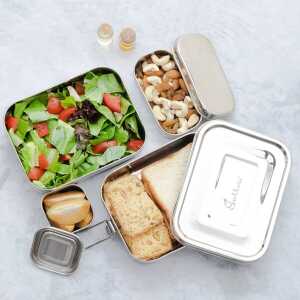 Sattvii® Klimaneutrales Premium Edelstahl Bento Box Set | Doppeldecker Brotdose | Lunchbox mit Mini-Behälter