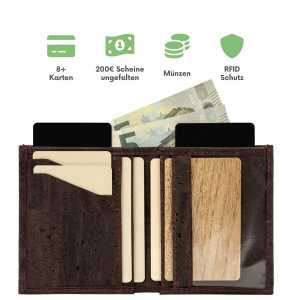 Simaru Geldbeutel aus Kork, vegan & kompakt, langlebige Geldbörse mit RFID-Schutz, Karten, Schein-& Münzfach für Damen & Herren