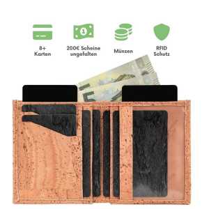 Simaru Geldbeutel aus Kork, vegan & kompakt, langlebige Geldbörse mit RFID-Schutz, Karten, Schein-& Münzfach für Damen & Herren