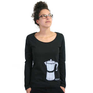 Spangeltangel Langarmshirt “Coffee Addict”, Kaffee, schwarz, Siebdruck, Frauen, Damenmode, bedruckt