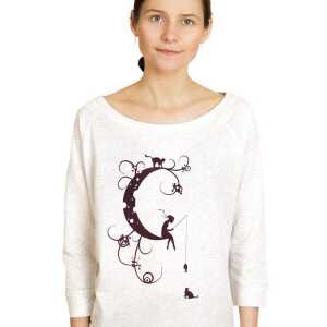 Spangeltangel Pullover, “Mondkatze”, Sweatshirt, cremeweiß, Damen, bedruckt