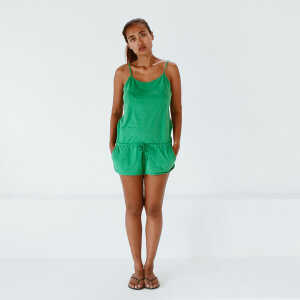 The Driftwood Tales Mini-Jumpsuit aus Jerseystoff/recycelt in den Farben Gelbgrün und Schwarz