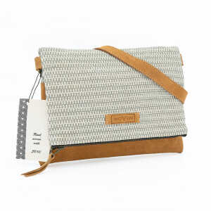Woven Damen Tasche Fold Bag/Umhängetasche Baumwolle & Leder offwhite/grau