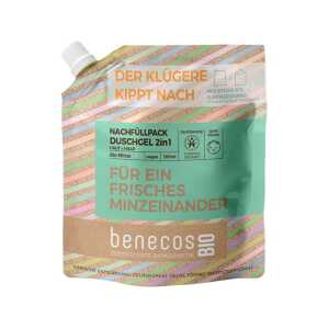 benecos Bio-Duschgel-Nachfüllbeutel 2-in-1 mit Bio-Minze, 500 ml